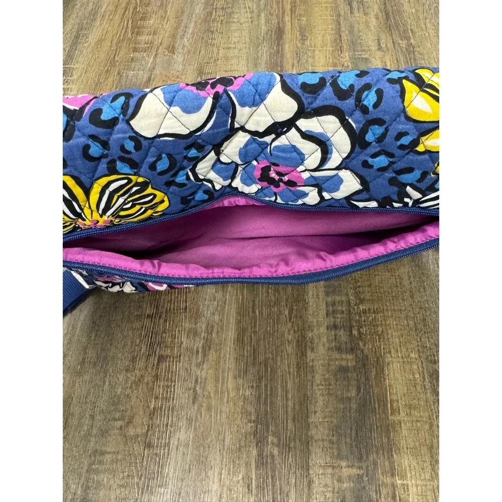 Vera Bradley Floral Leopard Quilted Cotton Messenger Bag Blue Pink Crossbody